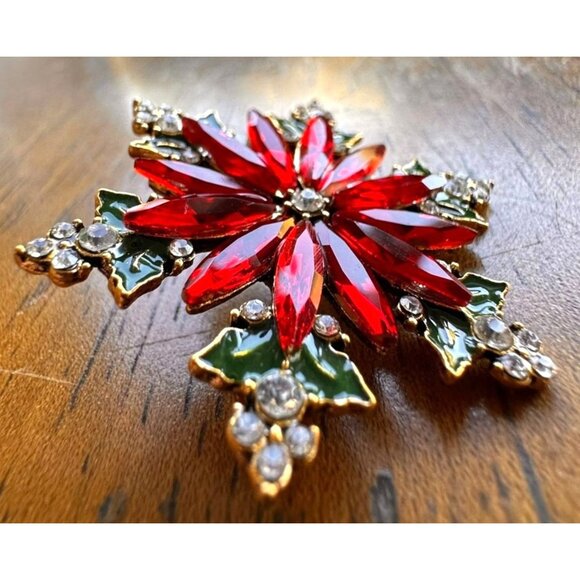 Poinsettia Brooch Pin New Christmas Flower December Birthstone Festive L… - Picture 2 of 12